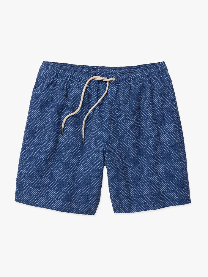 Blue diamond patterned Bayberry Trunk with a drawstring on a white background