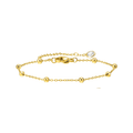 Gold-tone beaded link bracelet with adjustable chain and round crystal center