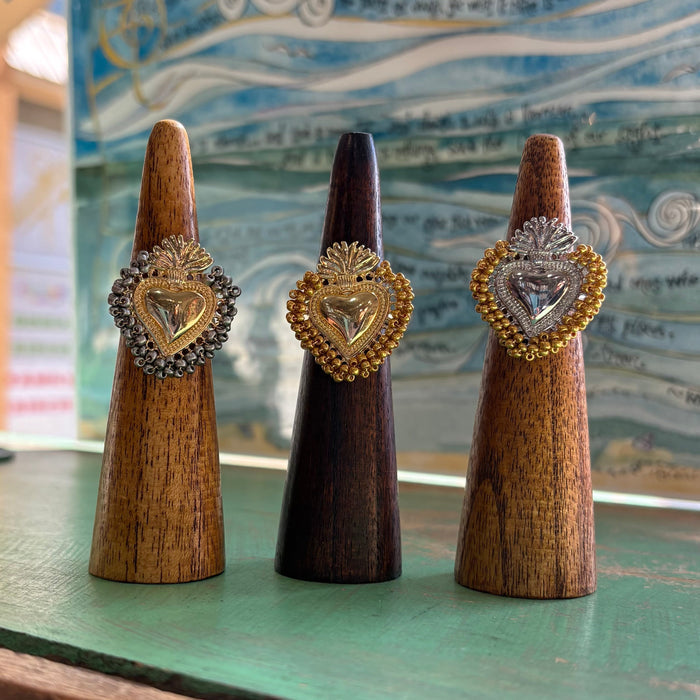 Beaded Sacred Heart Adjustable Ring – Gold & Silver Plated Faith Jewelry