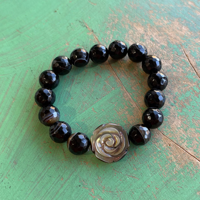 Black Agate Bracelet with Black Shell Mary Rose