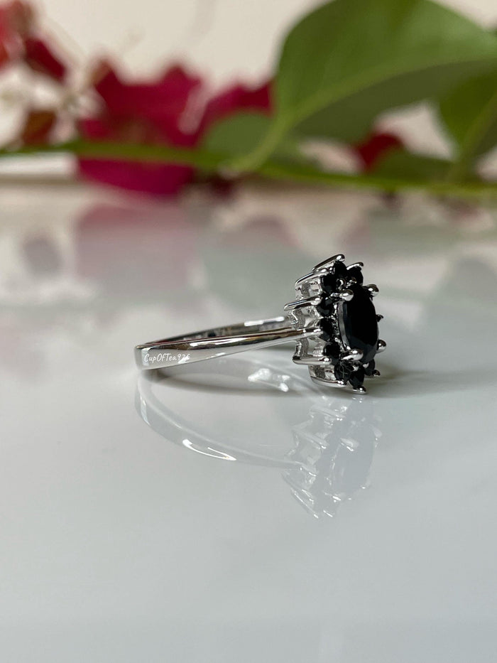 Black Onyx Sterling Silver Ring: CZ Diamond Accents