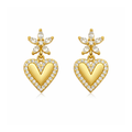 Gold-tone heart drop earrings with crystal teardrop center and heart charms