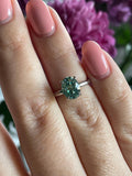 Blue-Green Moissanite Engagement Ring: Sterling Silver Hidden Halo