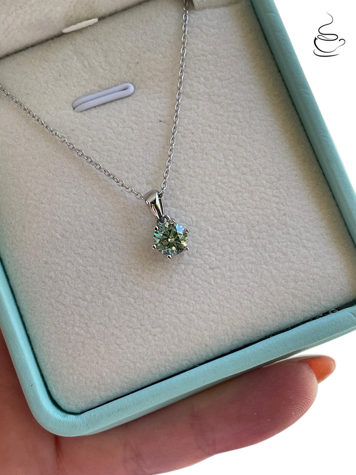 Blue Green Moissanite Necklace , Sterling Silver, 0.8ct Blue green , green Sparkling Moissanite Pendant with Chain
