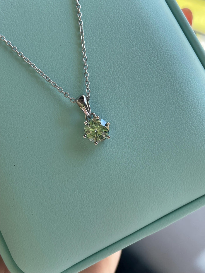 Blue Green Moissanite Necklace , Sterling Silver, 0.8ct Blue green , green Sparkling Moissanite Pendant with Chain