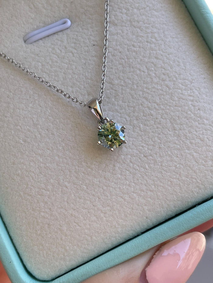 Blue Green Moissanite Necklace , Sterling Silver, 0.8ct Blue green , green Sparkling Moissanite Pendant with Chain