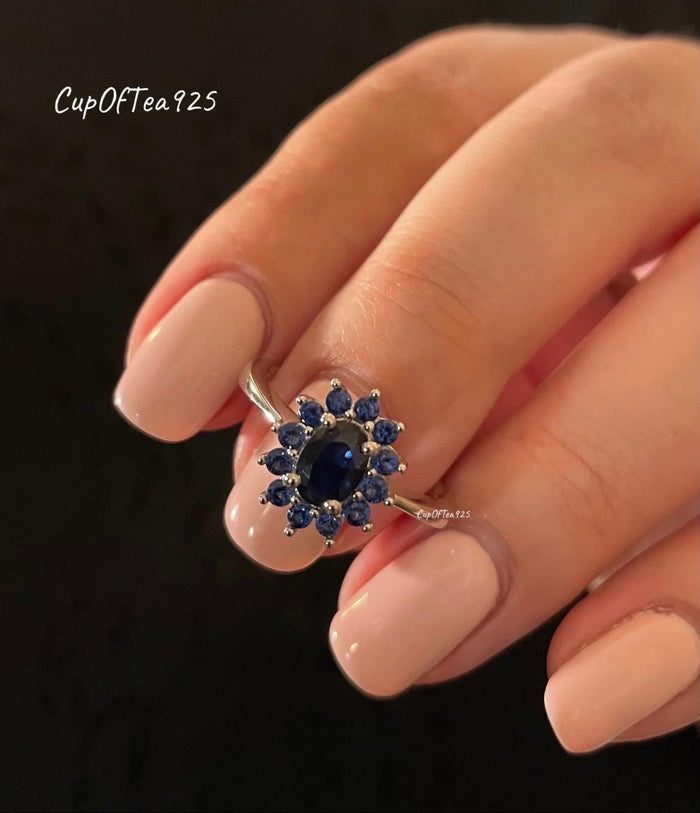 Blue Sapphire ring. Sterling Silver 925 Ring with 0.94CT Natural Diffused Blue Sapphire, promise ring, gift for her