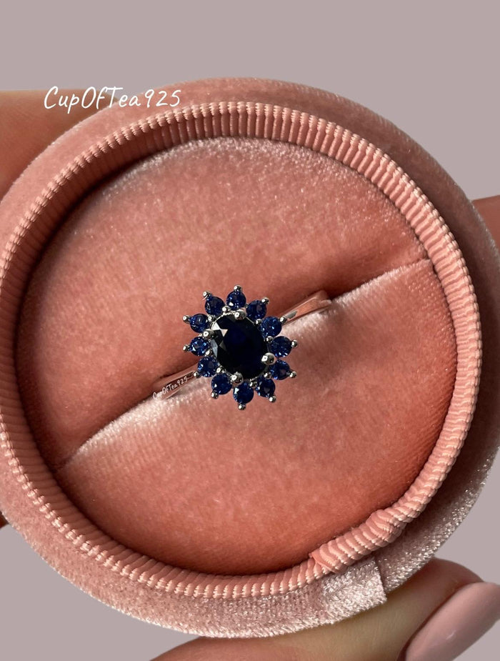 Blue Sapphire ring. Sterling Silver 925 Ring with 0.94CT Natural Diffused Blue Sapphire, promise ring, gift for her