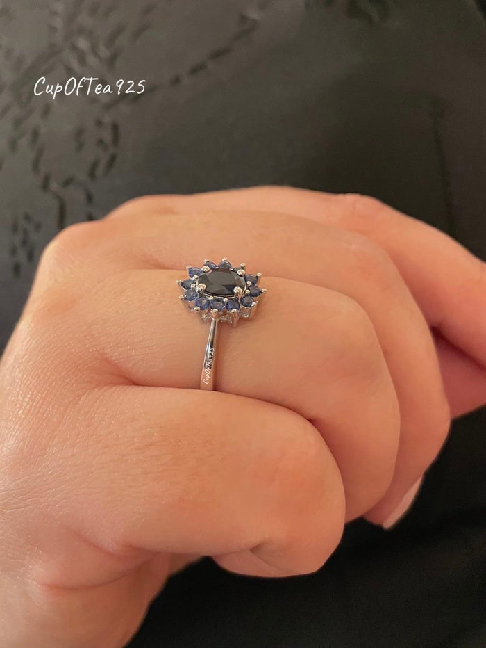 Blue Sapphire ring. Sterling Silver 925 Ring with 0.94CT Natural Diffused Blue Sapphire, promise ring, gift for her