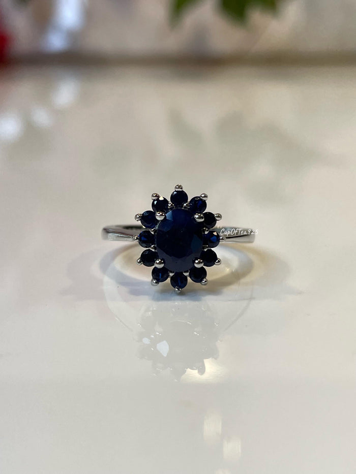 Blue Sapphire ring. Sterling Silver 925 Ring with 0.94CT Natural Diffused Blue Sapphire, promise ring, gift for her