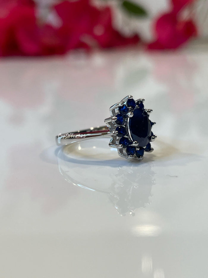 Blue Sapphire ring. Sterling Silver 925 Ring with 0.94CT Natural Diffused Blue Sapphire, promise ring, gift for her