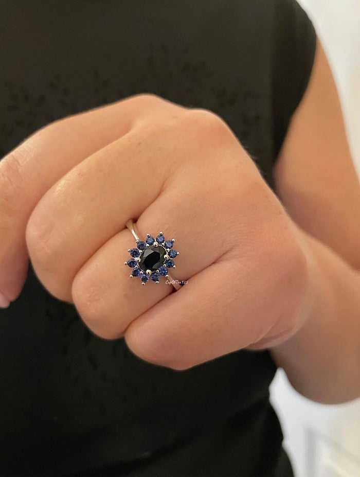 Blue Sapphire ring. Sterling Silver 925 Ring with 0.94CT Natural Diffused Blue Sapphire, promise ring, gift for her