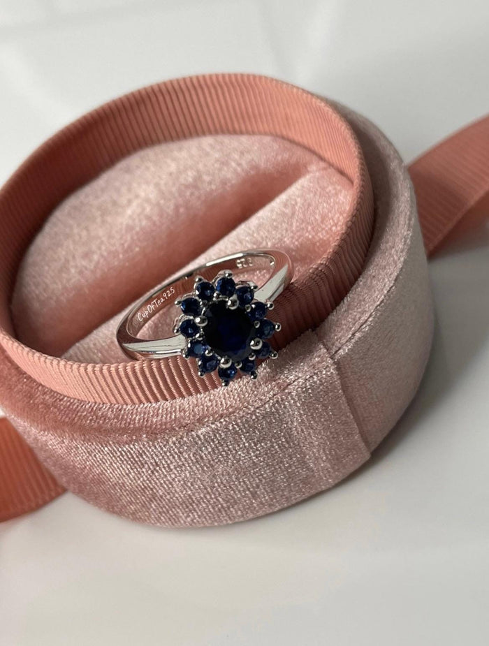 Blue Sapphire ring. Sterling Silver 925 Ring with 0.94CT Natural Diffused Blue Sapphire, promise ring, gift for her