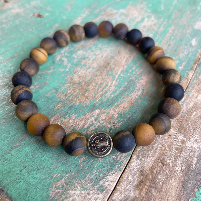 Brown Matte Tiger Eye Bronze St Benedict Bracelet