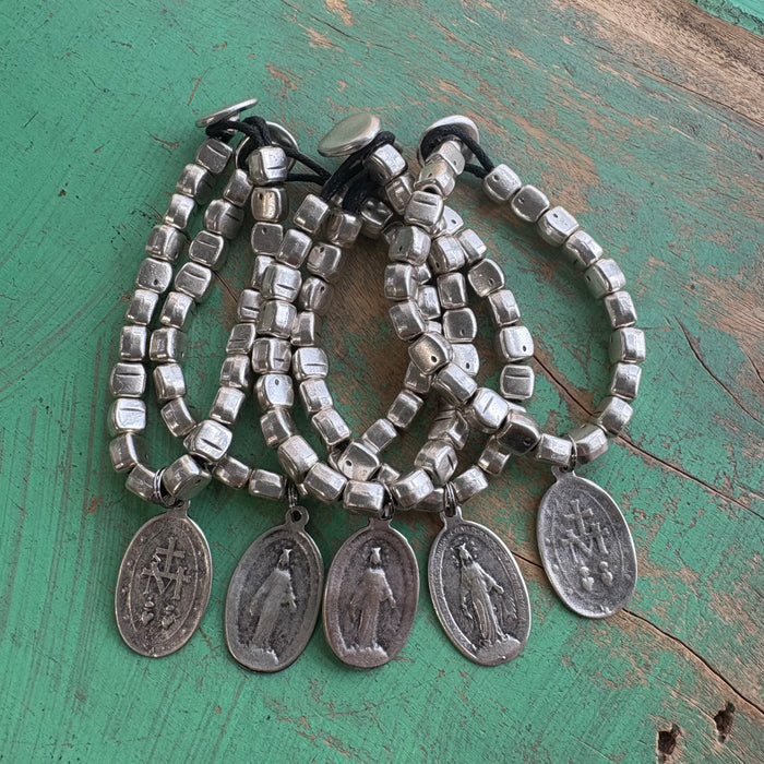 Brushed Silver Plated Miraculous Medal Bracelet