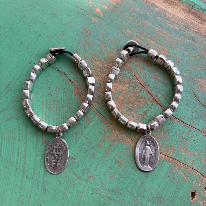 Brushed Silver Plated Miraculous Medal Bracelet