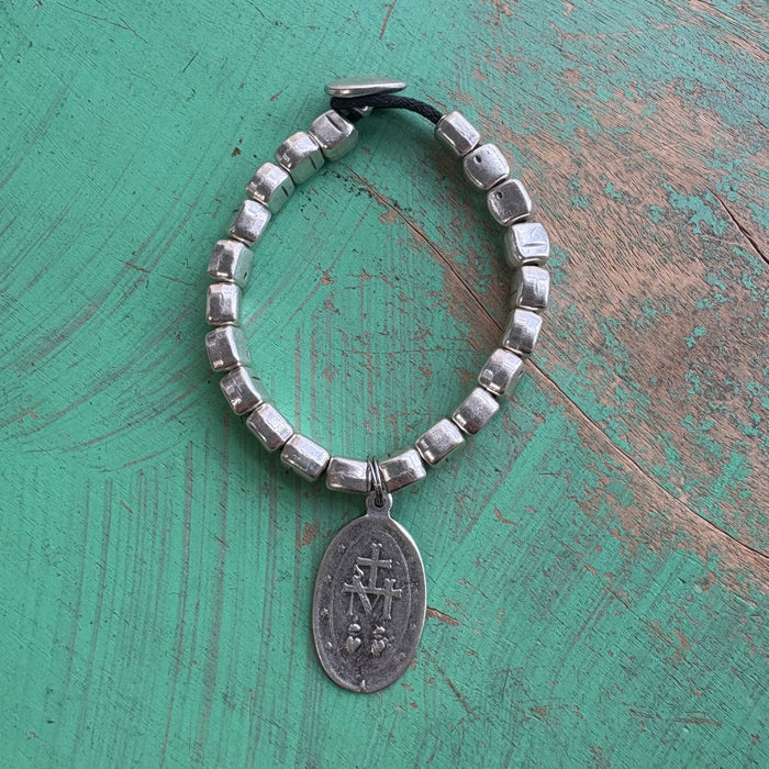 Brushed Silver Plated Miraculous Medal Bracelet