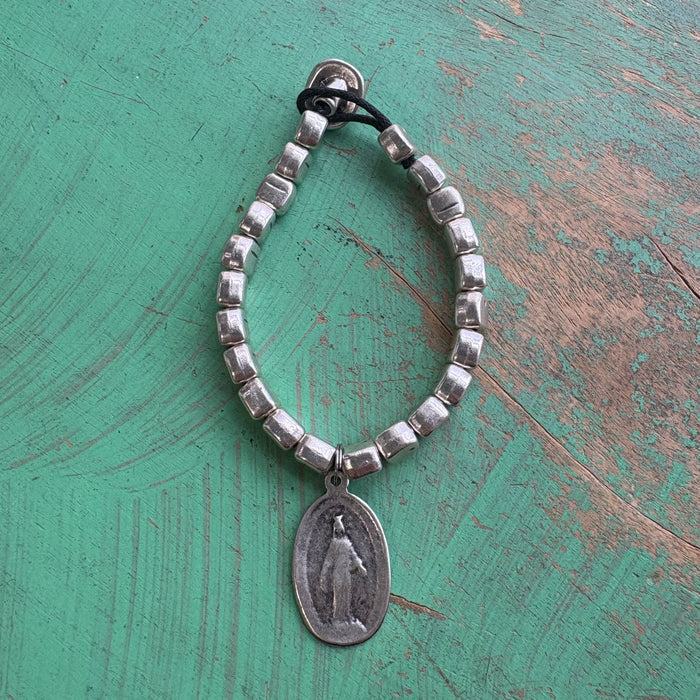 Brushed Silver Plated Miraculous Medal Bracelet