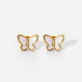 Gold butterfly stud earrings with mother-of-pearl inlay, matching pair front view