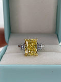 Canary Yellow Crushed Ice Simulated Diamond Engagement Ring, Sterling Silver, Radiant cut