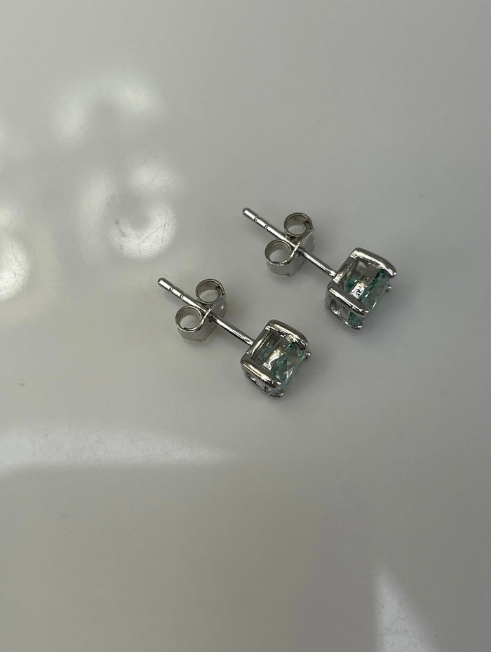 Certified aqua-blue-green moissanite stud earrings In Sterling Silver 925