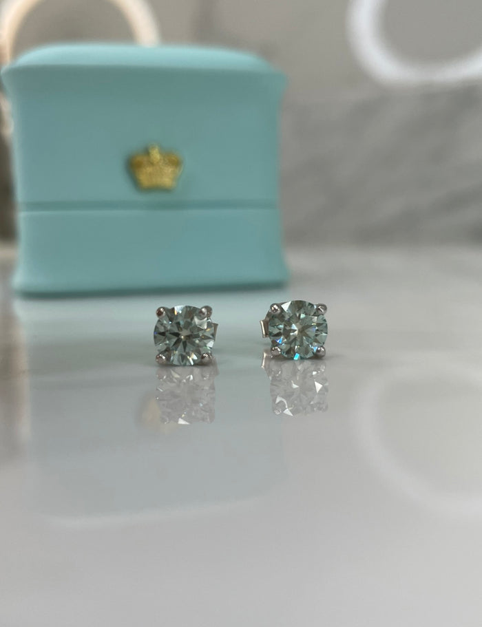 Certified aqua-blue-green moissanite stud earrings In Sterling Silver 925