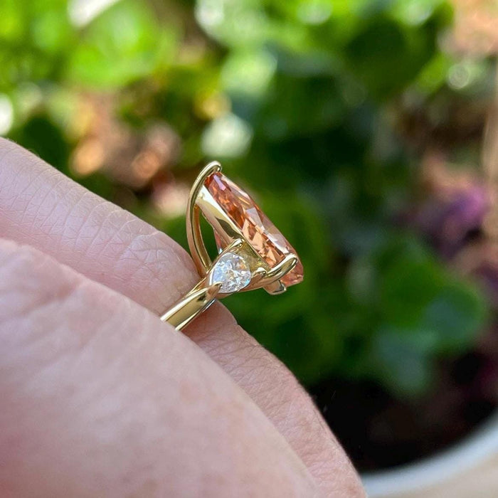 Champagne Pear Cut Engagement Ring: 3CT Crushed Ice, Yellow Gold Vermeil