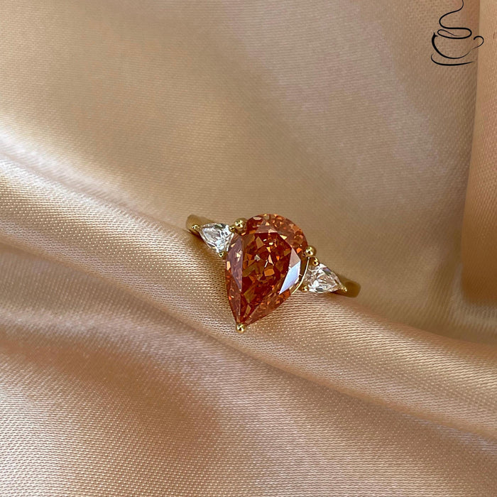 Champagne Pear Cut Engagement Ring: 3CT Crushed Ice, Yellow Gold Vermeil