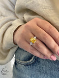 Champagne Simulated Diamond Engagement Ring: Sterling Silver Cushion Cut Three Stone