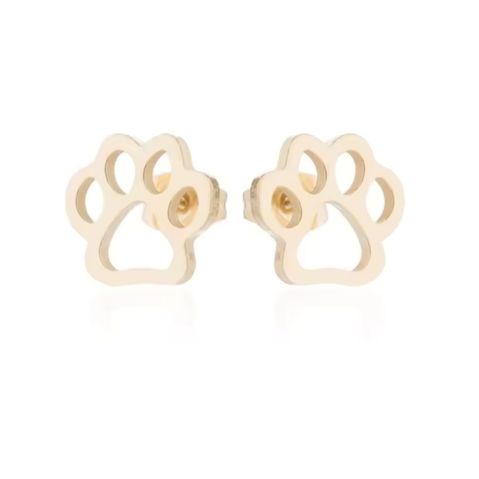 Gold-tone paw print stud earrings with round post backing