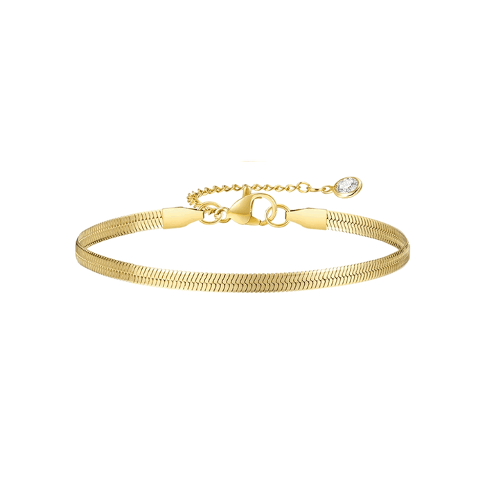 Gold-tone snake chain adjustable bracelet with clasp and small round charm