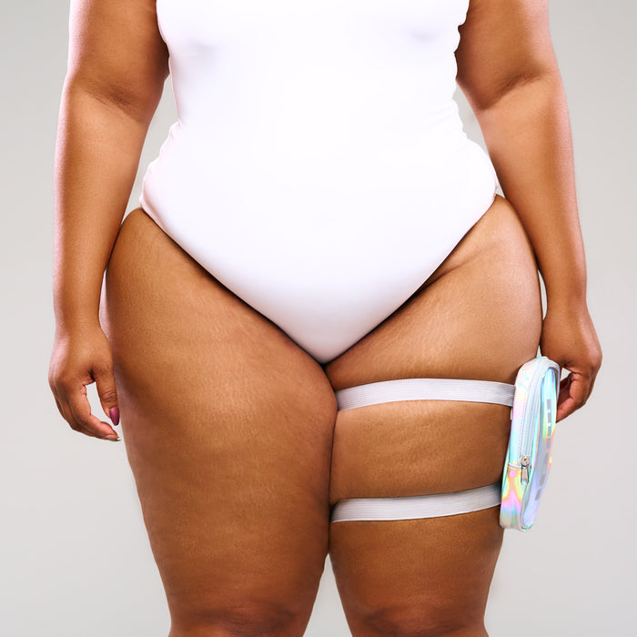 Silver Thigh Bag on Body 2