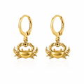 Gold crab huggie dangle earrings with small hoop and dangling crab charm