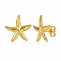 Gold starfish stud earrings with textured starfish, push-back posts
