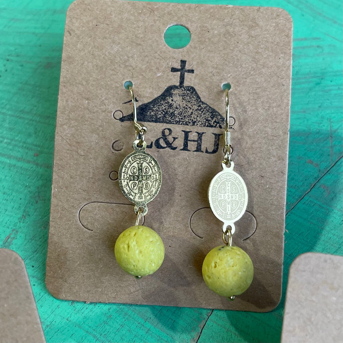 Colorful Lava Bead St Benedict Bracelet and Earrings