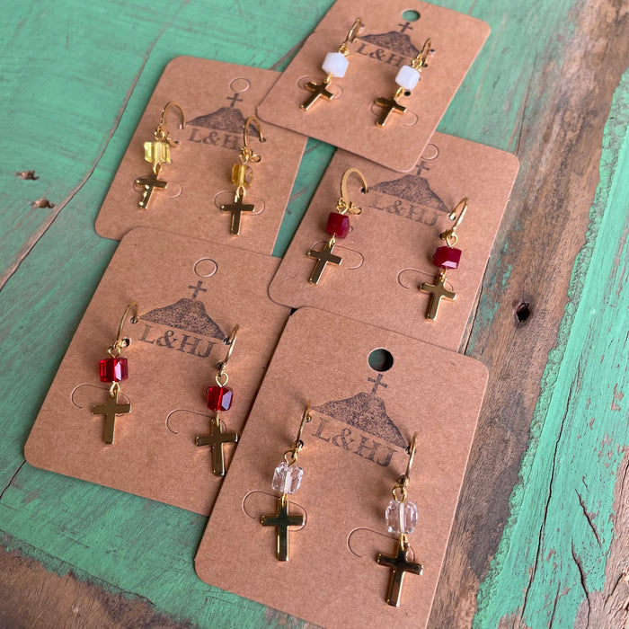Colorful Square Bead Miraculous Medal Necklace and Earrings