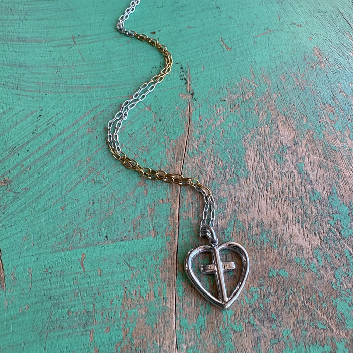 Cross My Heart Two Tone Chain Necklace