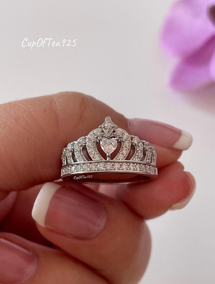 Crown Ring Sterling Silver 925 Queen Crown Ring With 5A CZ Diamonds Gift got her Promise ring