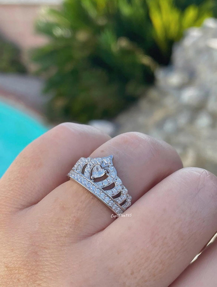 Crown Ring Sterling Silver 925 Queen Crown Ring With 5A CZ Diamonds Gift got her Promise ring