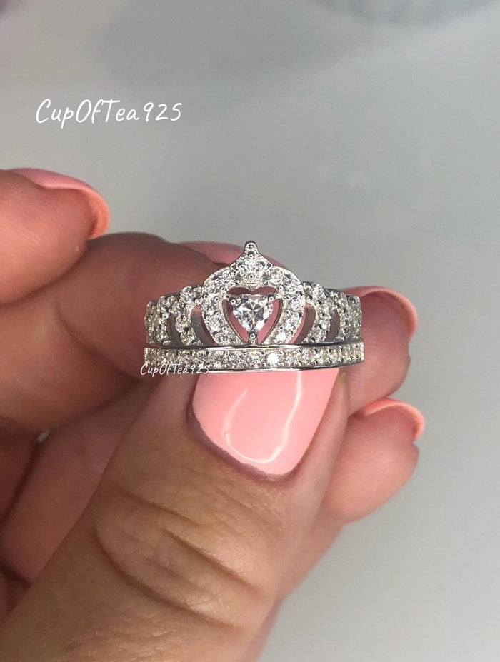 Crown Ring Sterling Silver 925 Queen Crown Ring With 5A CZ Diamonds Gift got her Promise ring