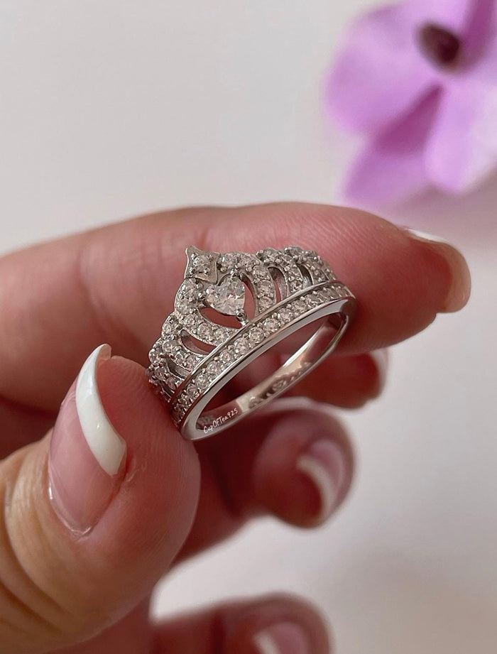 Crown Ring Sterling Silver 925 Queen Crown Ring With 5A CZ Diamonds Gift got her Promise ring