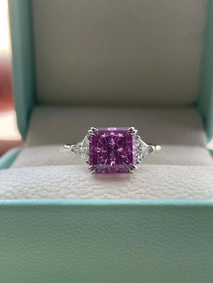 Crushed Ice Amethyst Ring: Simulated Diamond, Sterling Silver Promise Ring