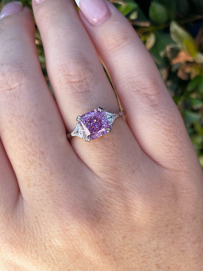 Crushed Ice Amethyst Ring: Simulated Diamond, Sterling Silver Promise Ring