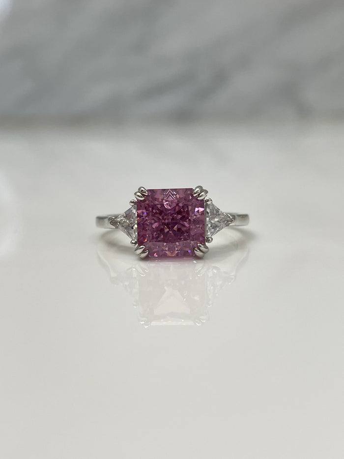 Crushed Ice Amethyst Ring: Simulated Diamond, Sterling Silver Promise Ring