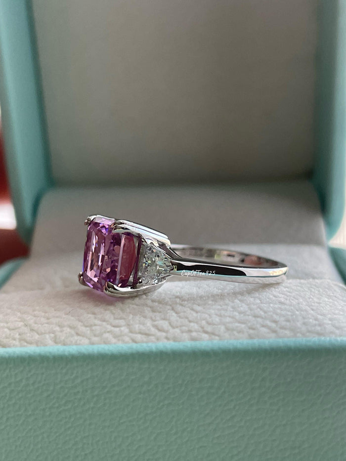 Crushed Ice Amethyst Ring: Simulated Diamond, Sterling Silver Promise Ring