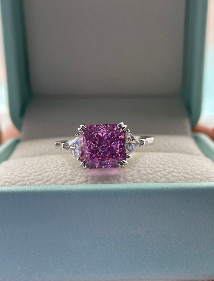 Crushed Ice Amethyst Ring: Simulated Diamond, Sterling Silver Promise Ring