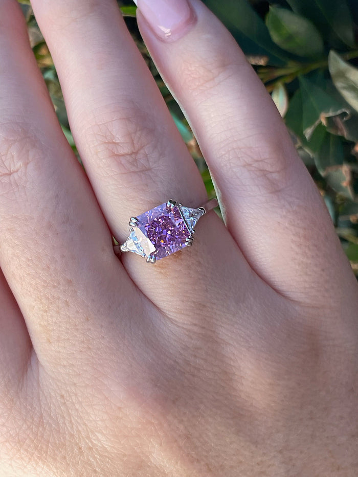 Crushed Ice Amethyst Ring: Simulated Diamond, Sterling Silver Promise Ring