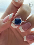 Crushed Ice Blue Sapphire Ring: 3CT Sterling Silver Engagement Ring