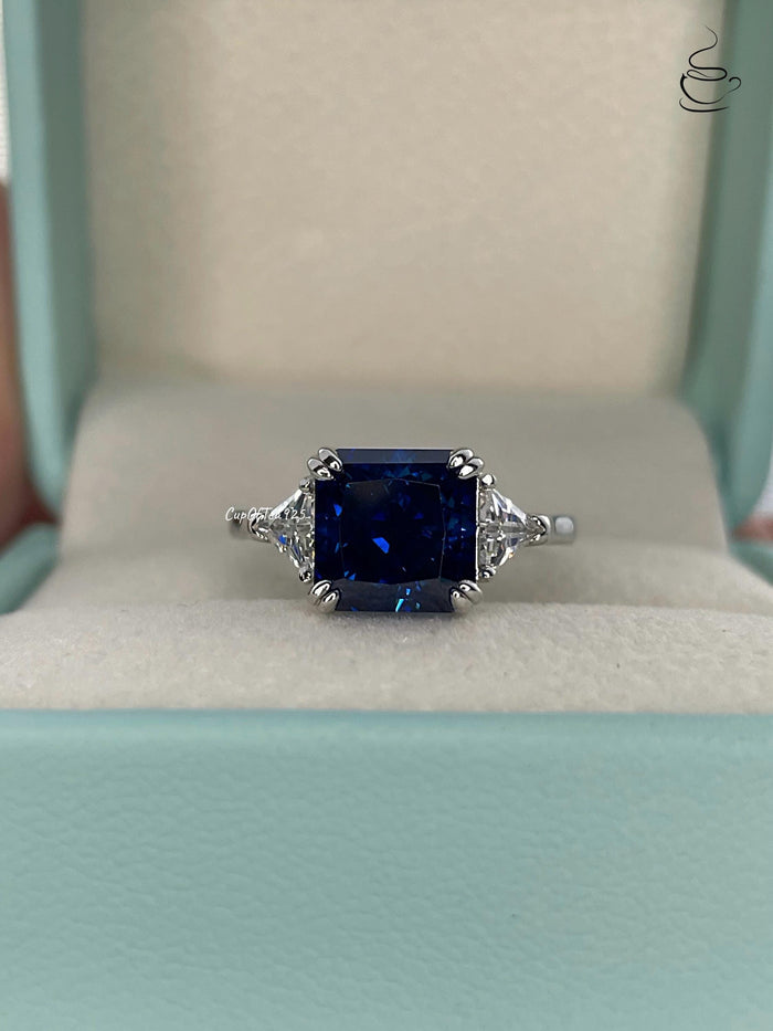 Crushed Ice Blue Sapphire Ring: 3CT Sterling Silver Engagement Ring