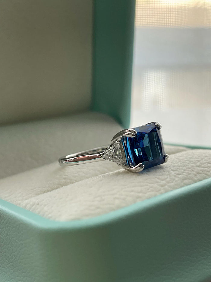 Crushed Ice Blue Sapphire Ring: 3CT Sterling Silver Engagement Ring